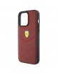 Ferrari iPhone 15 Pro Max Case Genuine Leather Stitched Lines Red