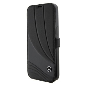 Mercedes iPhone 15 14 13 Book Case Genuine Leather Wave Pattern Black