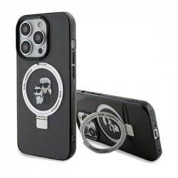 Karl Lagerfeld iPhone 14 Pro Hülle Case K & C Ring Stand Magsafe Schwarz