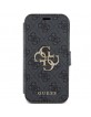 Guess iPhone 15, 14, 13 Tasche Book Case 4G Big Metal Logo Grau