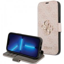 Guess iPhone 15, 14, 13 Tasche Book Case 4G Big Metal Logo Rosa Pink