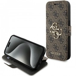 Guess iPhone 15 Pro Max Tasche Book Case 4G Big Metal Logo Braun