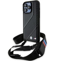 BMW iPhone 15 Pro Hülle Case M Carbon Stripe Trageband Schwarz