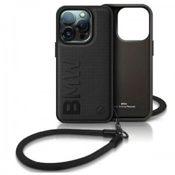BMW iPhone 15 Plus, 14 Plus Case Genuine Leather Strap Black