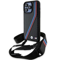 BMW iPhone 15 Pro Max Case M Carbon Tricolor Strap Black