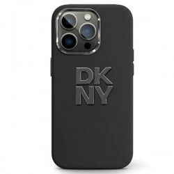 DKNY iPhone 15 Plus / 14 Plus Hülle Case Silikon Metal Logo Schwarz