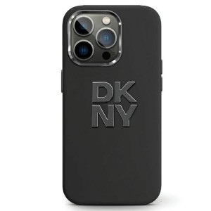 DKNY iPhone 15 Plus / 14 Plus Hülle Case Silikon Metal Logo Schwarz