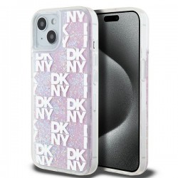 DKNY iPhone 15 / 14 / 13 Case Liquid Glitter Multilogo Pink