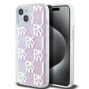DKNY iPhone 15 / 14 / 13 Hülle Case Liquid Glitter Multilogo Rosa