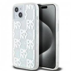 DKNY iPhone 15 / 14 / 13 Case Liquid Glitter Multilogo White