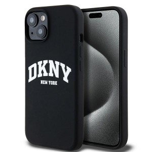 DKNY iPhone 14 / 15 / 13 Hülle Case MagSafe Silikon Printed Logo Schwarz
