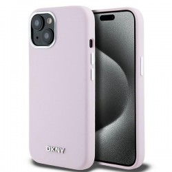 DKNY iPhone 15 Plus / 14 Plus Case MagSafe Silicone Metal Logo Pink