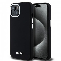 DKNY iPhone 15 / 14 / 13 Case MagSafe Silicone Metal Logo Black