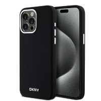 DKNY iPhone 15 Pro Max Case MagSafe Silicone Metal Logo Black