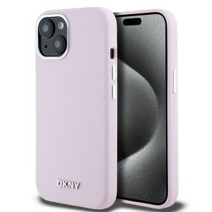 DKNY iPhone 14 / 15 / 13 Case Magsafe Silicone Metal Logo Pink