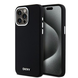 DKNY iPhone 14 Pro Max Case Magsafe Silicone Metal Logo Black