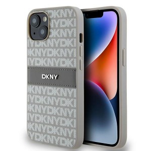 DKNY iPhone 14 / 15 / 13 Hülle Case Mono Stripe Metal Logo Beige