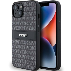 DKNY iPhone 14 / 15 / 13 Hülle Case Mono Stripe Metal Logo Schwarz