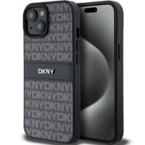 DKNY iPhone 15 Plus / 14 Plus Hülle Case Mono Stripe Metal Logo Schwarz