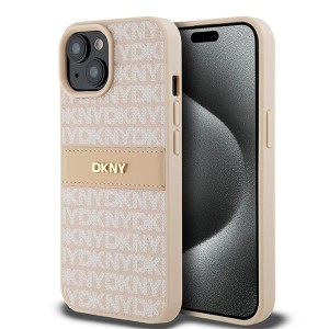 DKNY iPhone 15 Plus / 14 Plus Case Mono Stripe Metal Logo Pink