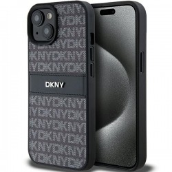 DKNY iPhone 15 / 14 / 13 Hülle Case Mono Stripe Metal Logo Schwarz