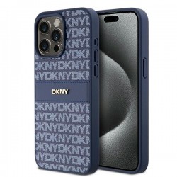 DKNY iPhone 15 Pro Max Hülle Case Mono Stripe Metal Logo Blau