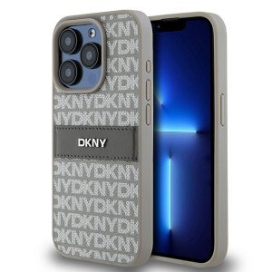 DKNY iPhone 15 Pro Max Case Mono Stripe Metal Logo Beige