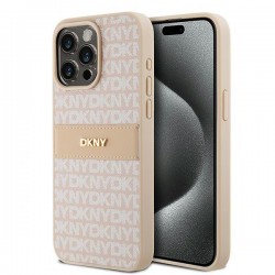 DKNY iPhone 15 Pro Max Hülle Case Mono Stripe Metal Logo Rosa Pink