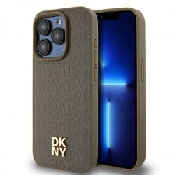 DKNY iPhone 14 Pro Case Magsafe Pattern Metal Logo Brown