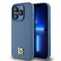 DKNY iPhone 15 Pro Case Magsafe Pattern Metal Logo Blue