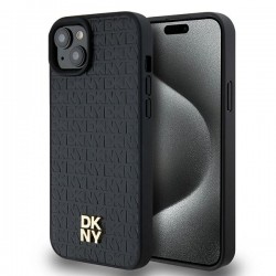 DKNY iPhone 15 Plus / 14 Plus Hülle Case Magsafe Pattern Metall Logo Schwarz