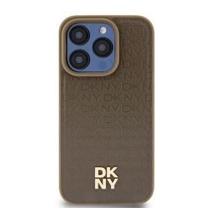 DKNY iPhone 15 Plus / 14 Plus Case Magsafe Pattern Metal Logo Brown
