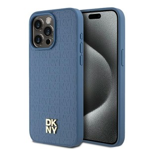 DKNY iPhone 15 Pro Max Case Magsafe Pattern Metal Logo Blue
