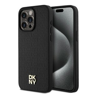 DKNY iPhone 15 Pro Max Case Magsafe Pattern Metal Logo Black