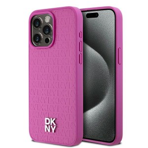 DKNY iPhone 15 Pro Max Case Magsafe Pattern Metal Logo Pink