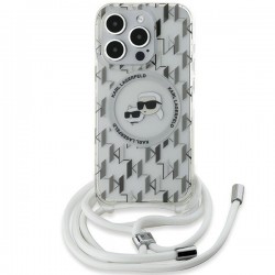 Karl Lagerfeld iPhone 15 Pro Case Magsafe Cord Strap Transparent