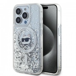 Karl Lagerfeld iPhone 15 Pro Hülle Case Magsafe Glitter Choupette Silber