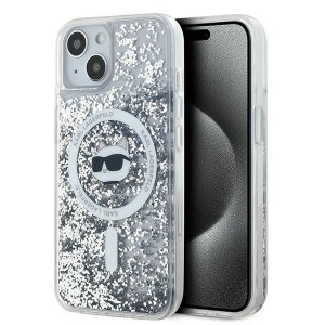 Karl Lagerfeld iPhone 15 Plus Case Magsafe Glitter Choupette Silver