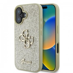 Guess iPhone 16 Plus Hülle Case Glitter Fixed Glitter Big 4G Gold