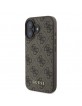 Guess iPhone 16 Hülle Case 4G Metal Classic Logo Braun