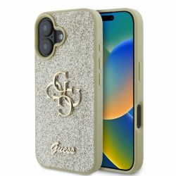 Guess iPhone 16 Hülle Case Glitter Fixed Glitter Big 4G Gold