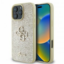 Guess iPhone 16 Pro Max Hülle Case Glitter Fixed Glitter Big 4G Gold