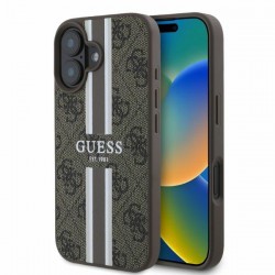 Guess iPhone 16 Hülle Case MagSafe 4G Printed Stripes Braun