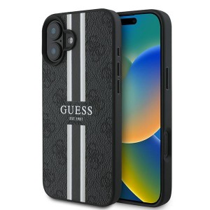 Guess iPhone 16 Plus Hülle Case MagSafe 4G Stripes Schwarz