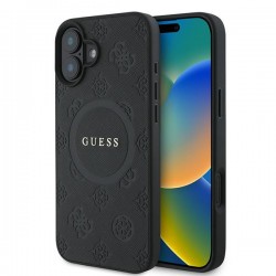 Guess iPhone 16 Plus Hülle Case MagSafe Peony 4G Saffiano Schwarz