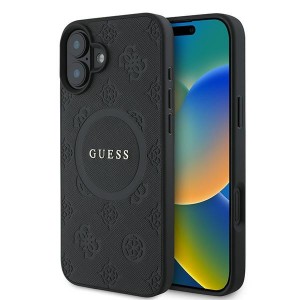 Guess iPhone 16 Plus Case MagSafe Peony 4G Saffiano Black