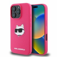 Karl Lagerfeld iPhone 16 Pro Max Hülle Case MagSafe Silikon Choupette Head Fuschia