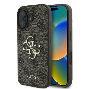 Guess iPhone 16 Pro Hülle Case Big 4G Metal Logo Braun