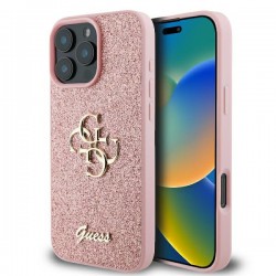 Guess iPhone 16 Pro Hülle Case Glitter Fixed Big 4G Rosa Pink