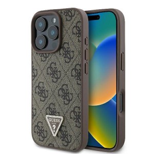 Guess iPhone 16 Pro Hülle Case 4G Triangle Strass Braun